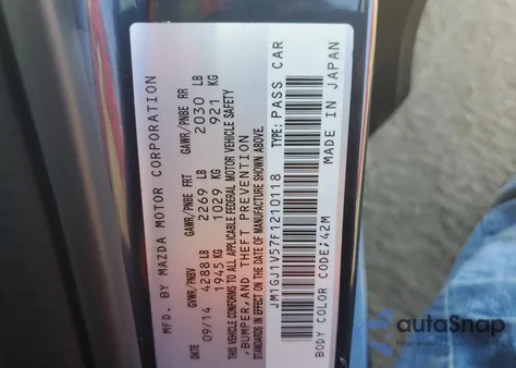 2015 Mazda 6 Touring z USA, uszkodzony, nr VIN JM1GJ1V57F1210118